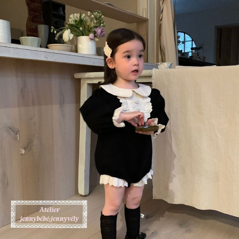𝐀𝐩𝐫𝐢𝐥 𝐛𝐞́𝐛𝐞́ - Jenny Bebe Jumpsuit đen trắng xuân thu dễ thương phong cách Hàn cho bé 1 - 2 tuổi