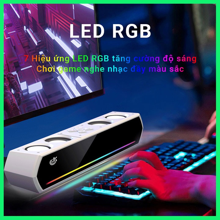 Loa Máy Tính Hỗ Trợ Bluetooth Gaming Soundbar Màu Trắng JK-1119 Led Đổi Màu Âm Thanh Vòm Kết Nối Dây