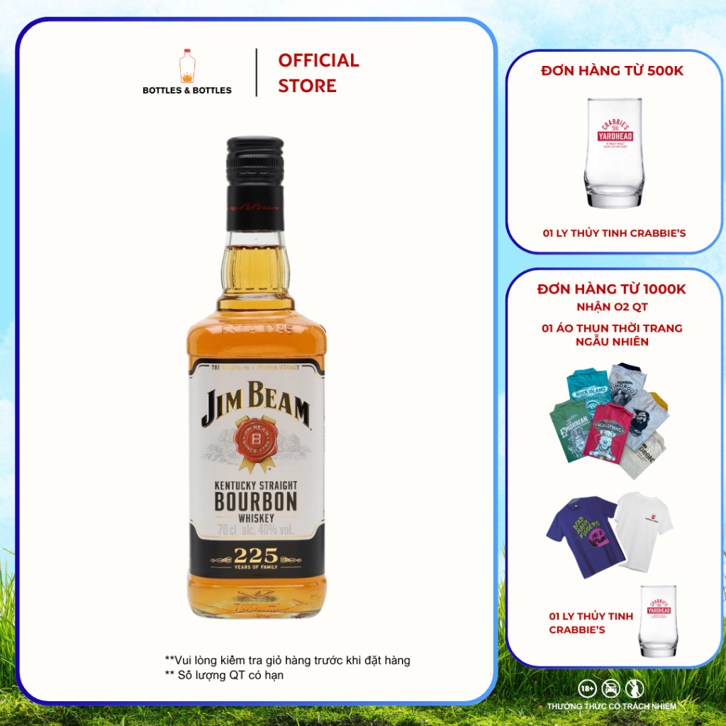[CHÍNH HÃNG] Rượu Whisky Bourbon Jim Beam White - 750ML - 40%