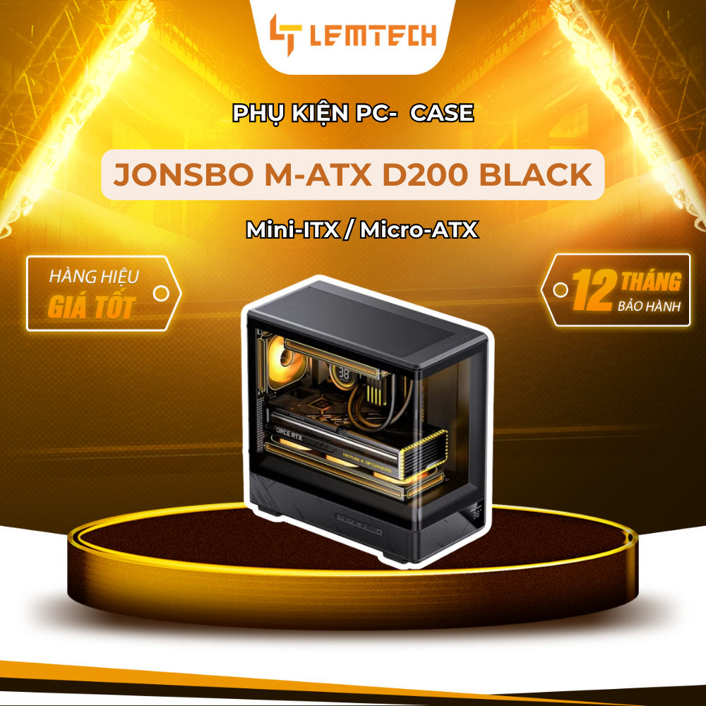 Vỏ Máy Tính JONSBO D200 Black – Case M-ATX Đen Cao Cấp, Thiết Kế Tối Giản