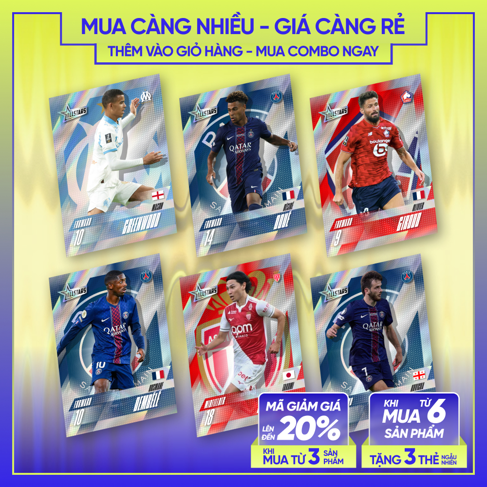 25-26 ALLSTARS | Thẻ cầu thủ bóng đá SKYLLECTA | Kvarats Vitinha Dembélé Kang-in Lee Minamino Hakimi