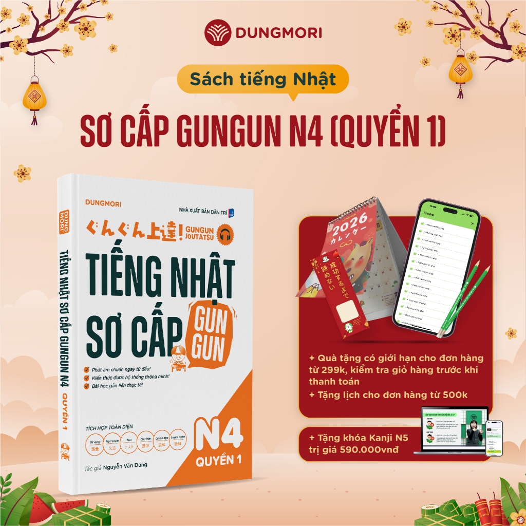 Sách - Gungun JLPT N4 (Quyển 1) - Tự học tiếng Nhật Gungun Joutatsu N4 - Nhật Ngữ Dũng Mori