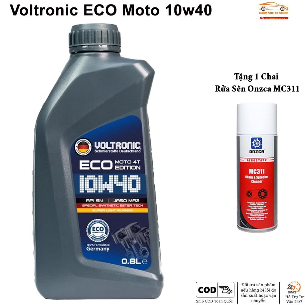 Dầu Nhớt Dành Cho Xe Số, Côn Tay Voltronic ECO Moto - Tặng 1 Chai Rửa Sên Onzca MC311