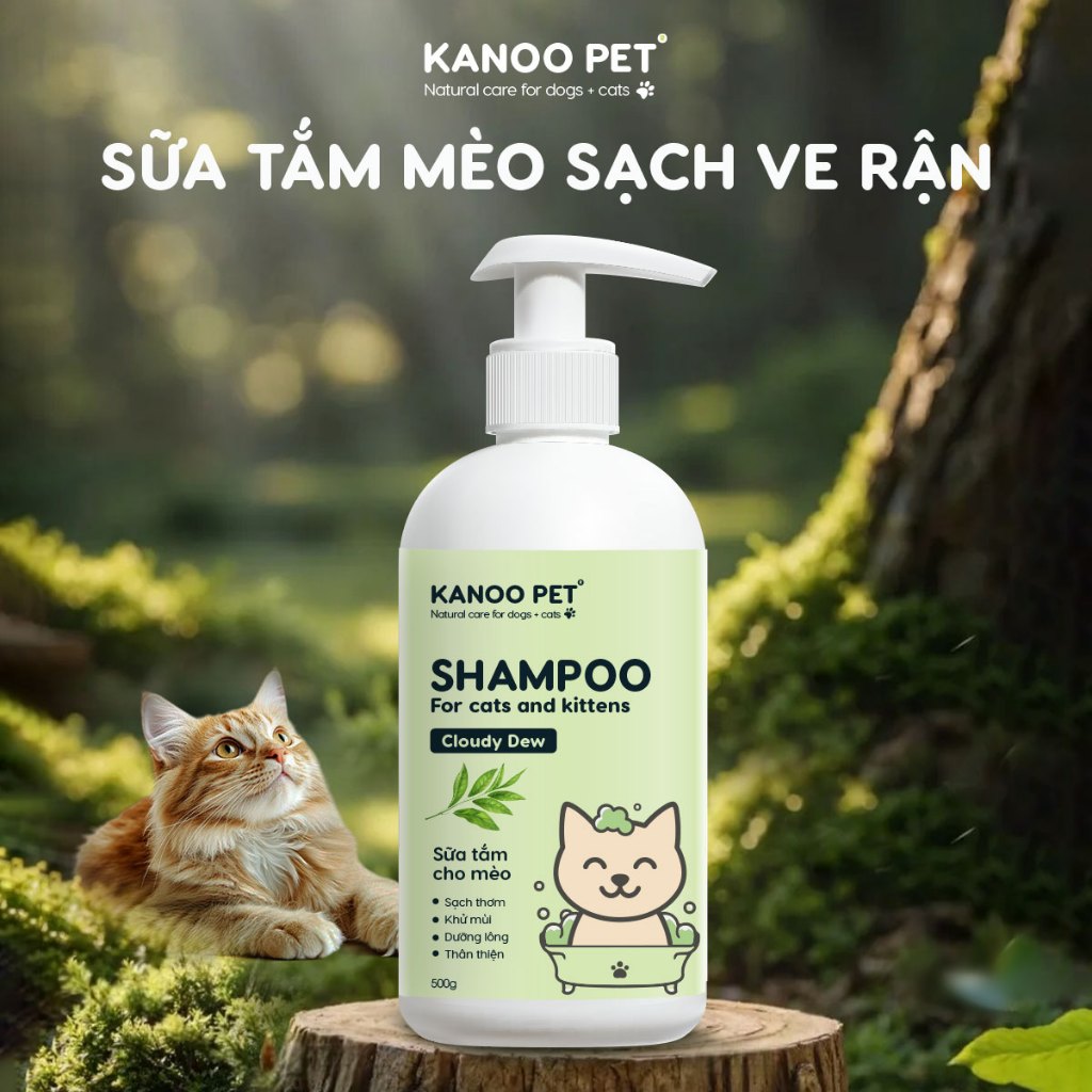 Sữa tắm cho Mèo Cloudy Dew Kanoo Pet - khử mùi, làm thơm, hỗ trợ sạch ve rận (500ml)