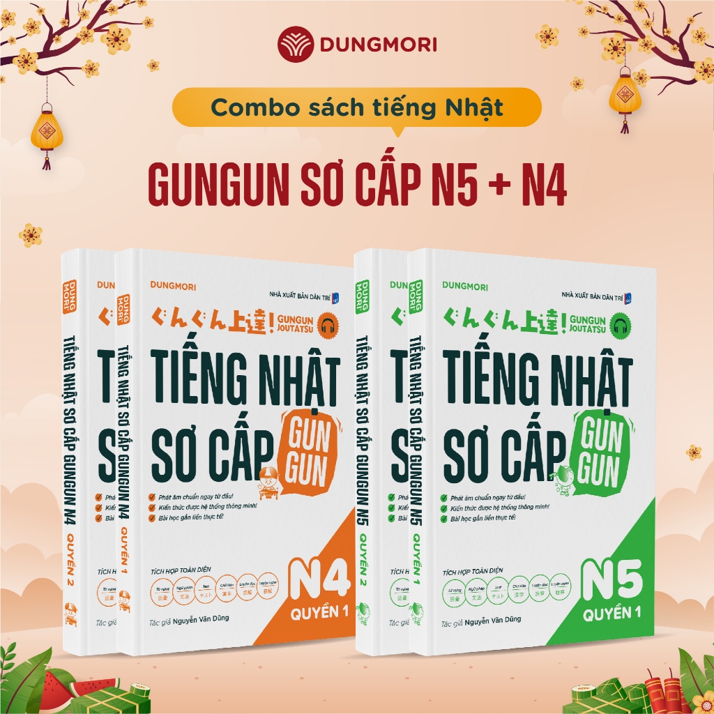 Combo Trọn Bộ Tiếng Nhật Sơ Cấp N5 + N4 Gungun Joutatsu - Tự Học Tiếng Nhật Dũng Mori