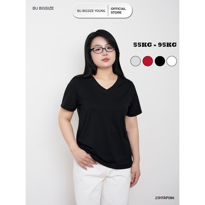 Áo thun dáng rộng cổ V BIGSIZE (55kg đến 95kg) – 25HYAP087 - [BU Bigsize Young]