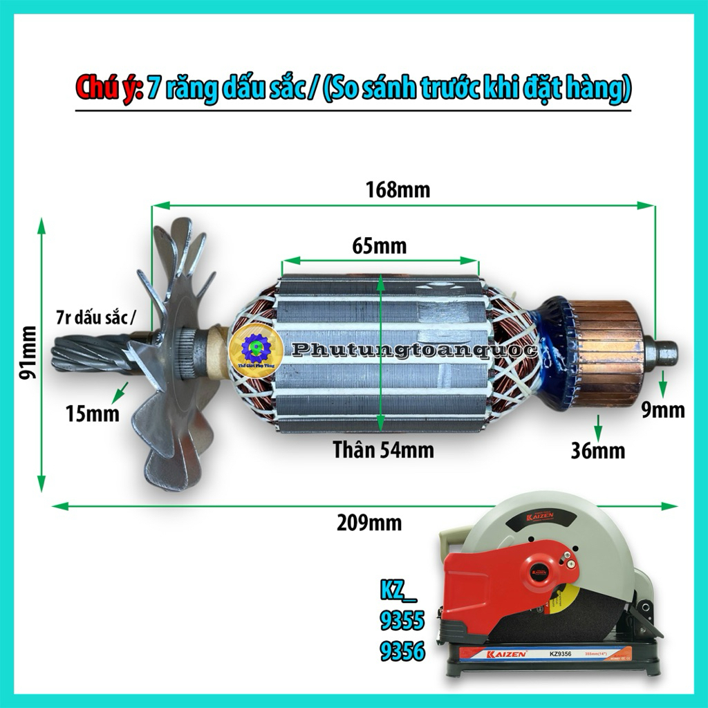 Rotor Máy Cắt Sắt 355mm FEFA 7614, Kaizen 9355 và Kaizen 9356 ( 7 răng dấu sắc / )