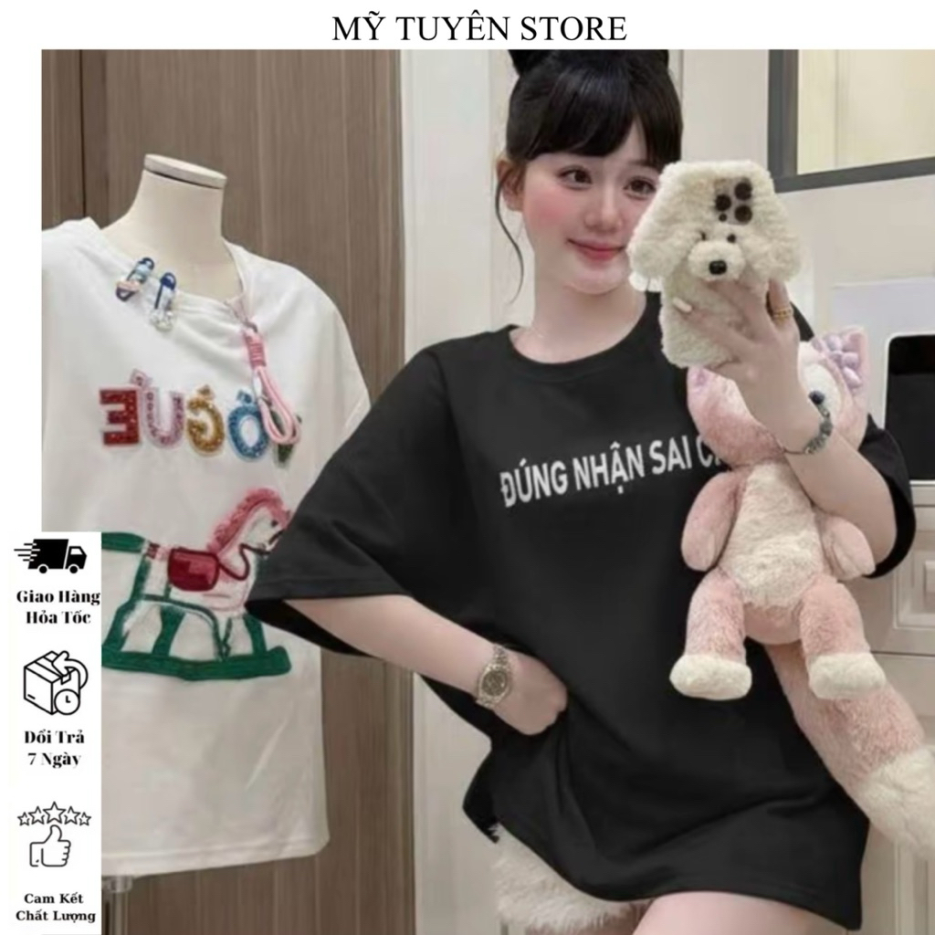 MTS01- ÁO THUN TAY NGẮN FROM RỘNG CHỮ ĐÚNG NHẬN SAI CÃI HOTREND Freesize dưới 55kg