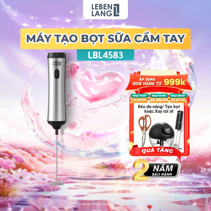 Máy đánh bọt cafe cầm tay Lebenlang LBL4583, có giá treo,sạc điện tiện lợi, 10W, chính hãng-BH 2 năm