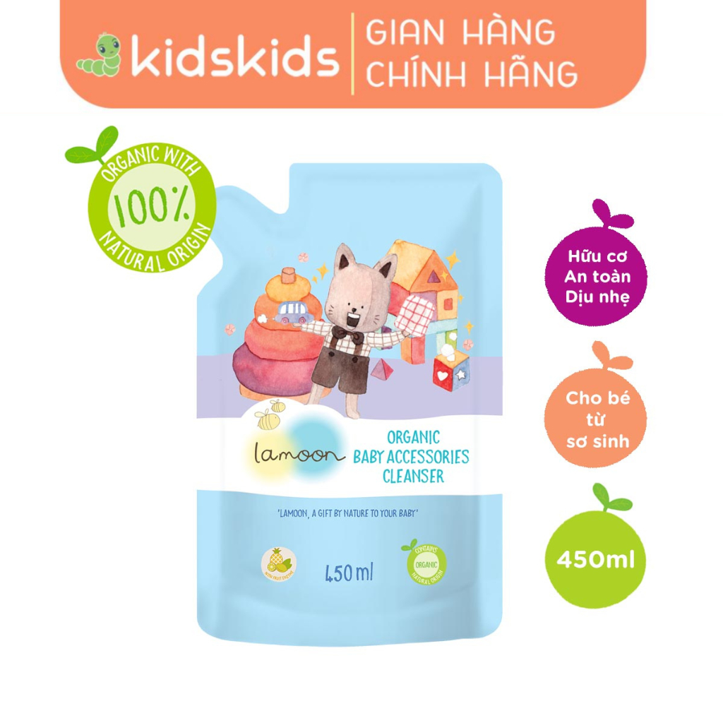 Xịt Khuẩn Đồ Chơi Organic Cho Bé Lamoon - Túi 450ml Refill