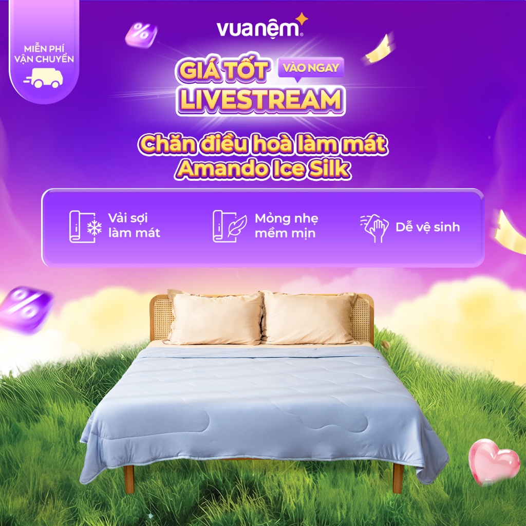 Chăn làm mát Amando Ice silk mềm mịn, chăn lạnh mùa hè, thoáng khí