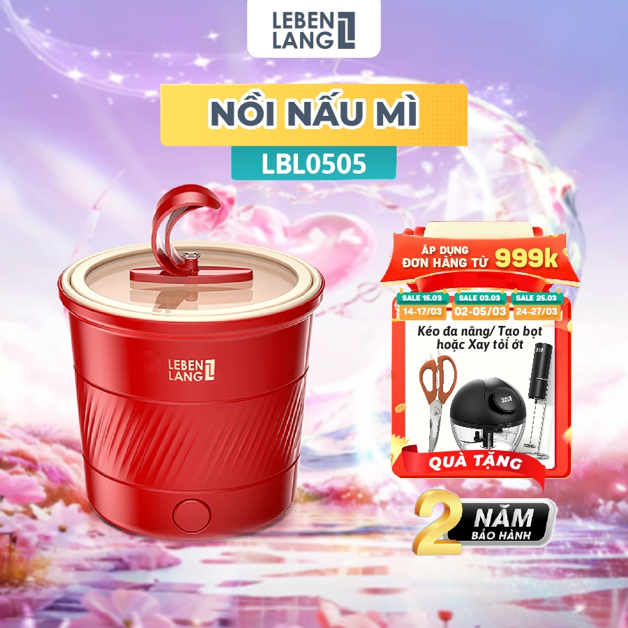 Nồi nấu mì mini Lebenlang LBL0505, nồi lẩu điện đa năng 600W, 1100ml, nhỏ gọn, BH 2 năm - chính hãng
