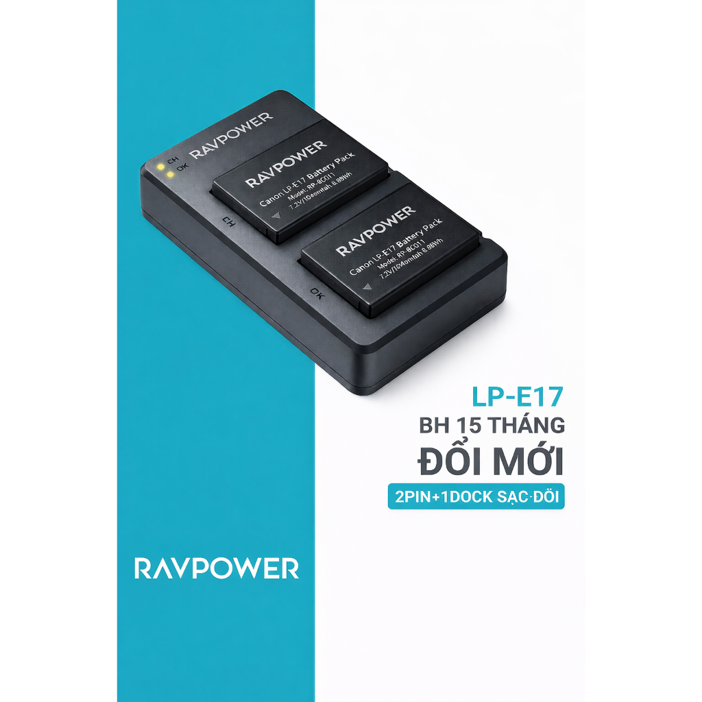 Bộ pin sạc máy ảnh Ravpower cho Canon LP-E17 chính hãng Ravpower