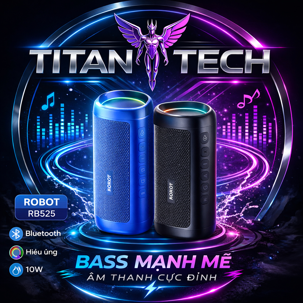 Loa Bluetooth 5.3 Robot RB525 Bass Mạnh 10W Đèn Led RGB, Kháng Nước, Pin Trâu - Kết Nối Thẻ Nhớ, AUX