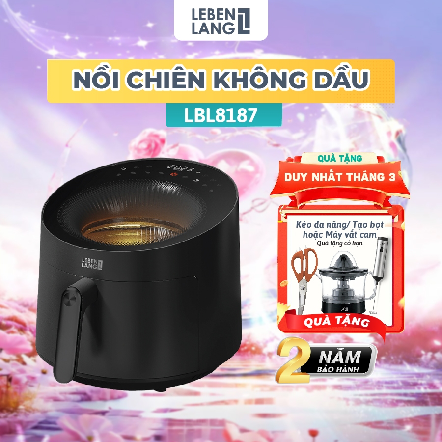 Nồi chiên không dầu Lebenlang LBL8187, 1500W, nồi 5L, mặt kính cường lực, bảo hành 2 năm- chính hãng