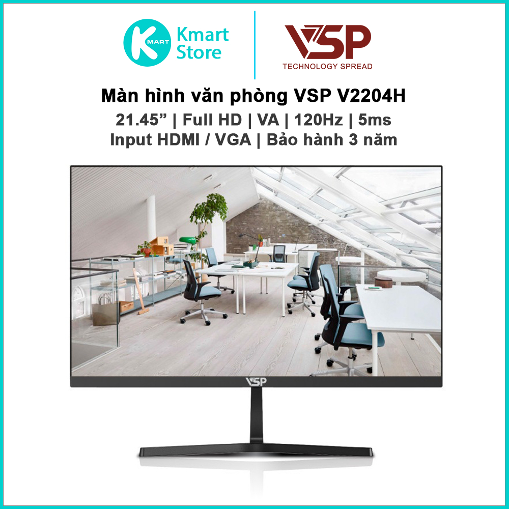 Màn hình máy tính VSP V2204H | 21.45" / VA / FHD / 120Hz / 5ms | Input VGA + HDMI | Bảo hành 3 năm