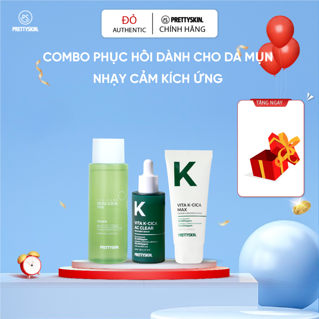 Combo Toner Rau Má The Pure Jeju Cica 100 + Tinh Chất Vita K-Cica + Kem Dưỡng Vita K-Cica Prettyskin