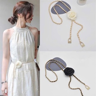 Thắt lưng dây xích kim loại mặt hoa trà dành cho nữ có thể điều chỉnh thời trang