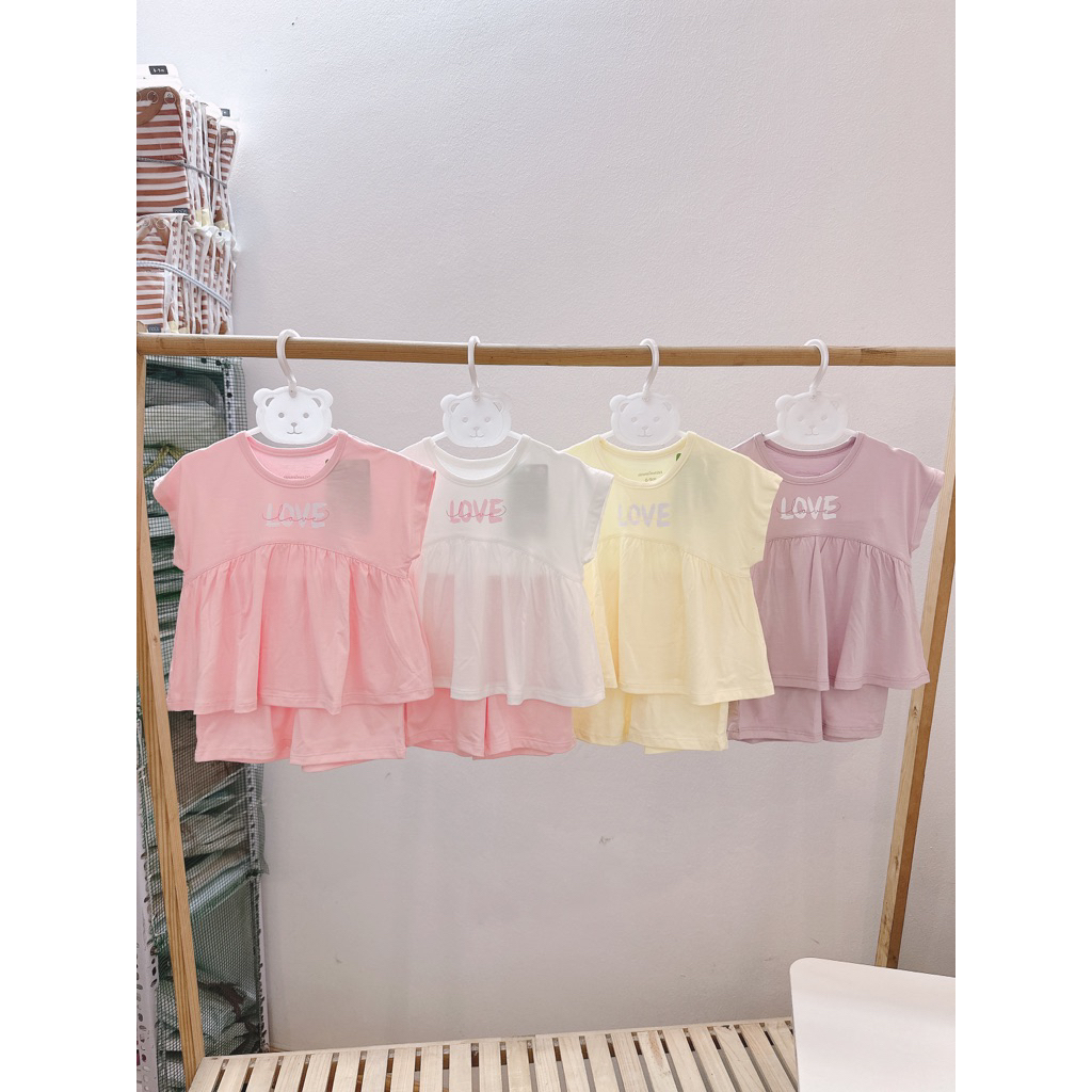 Bộ cộc tay phối bèo Aminaza chất sợi tre mềm mát cho bé gái từ 6 cân đến 15 cân