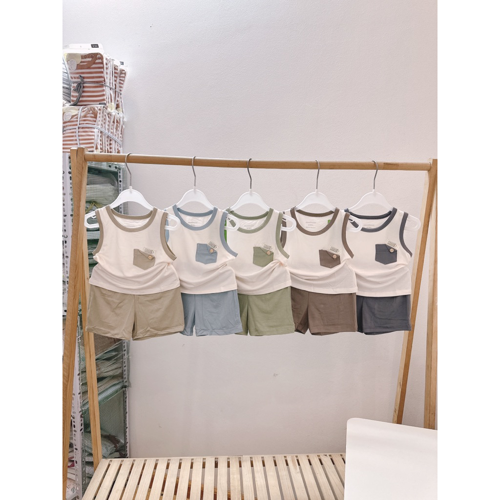 Bộ ba lỗ quần đùi Aminaza cho bé trai chất liệu sợi tre mềm mát mùa hè