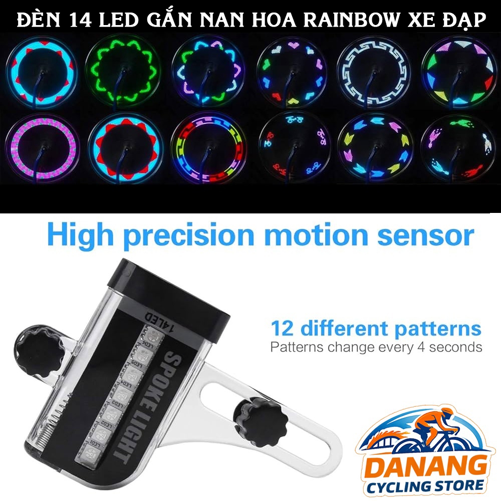 Đèn LED Gắn Nan Hoa Xe Đạp 14 Bóng Rainbow – Hiệu Ứng Chạy Hình Cực Đẹp Ban Đêm