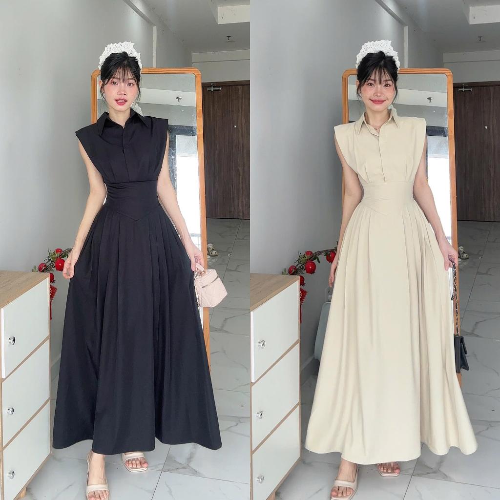 [Đ.07-D](Ko kèm hoa) Đầm Nữ Sơmi Tay Dơi Cổ V Chéo Hàn Dáng Dài Women Top Dress (Có Túi + Bo Chun Lư
