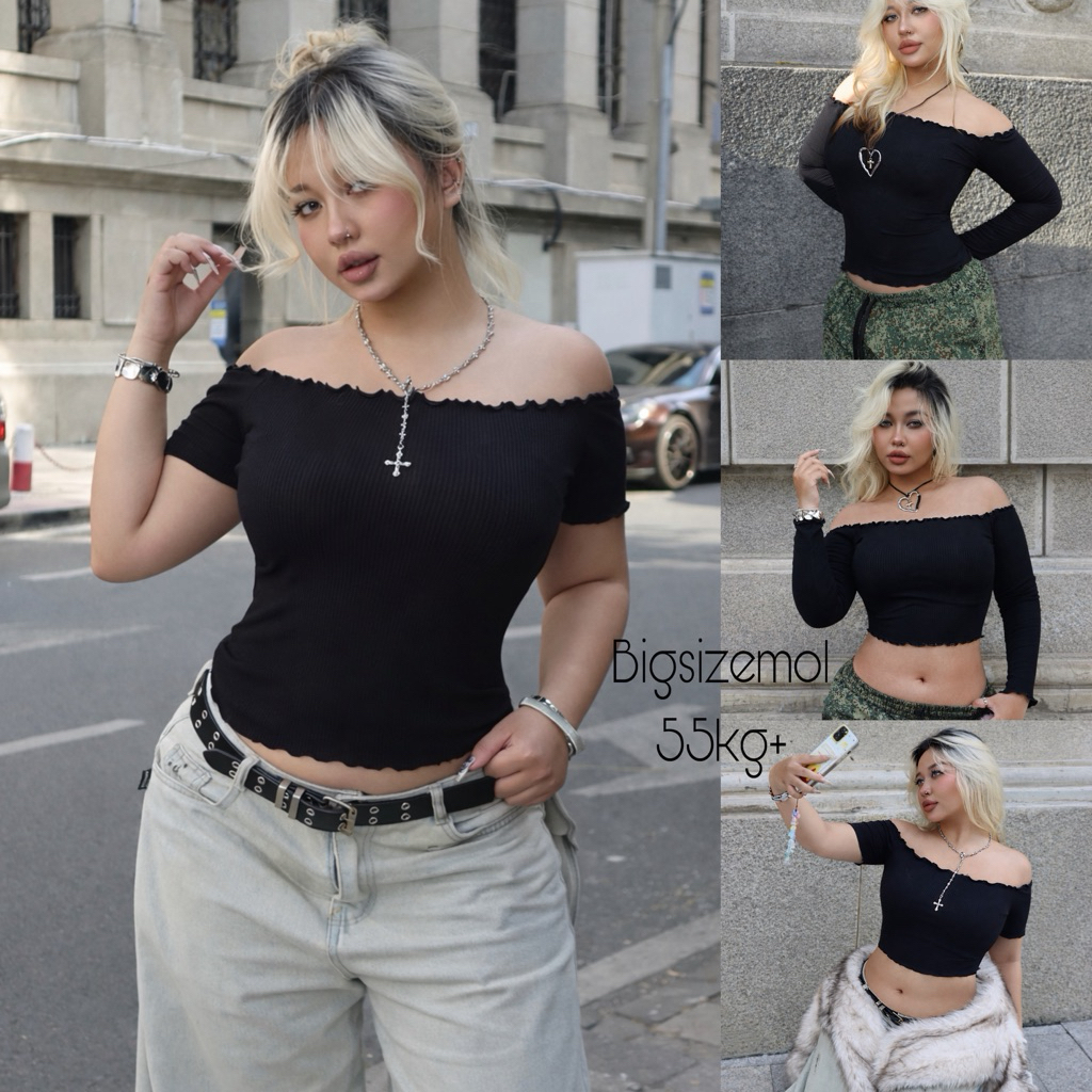 [ BIGSIZE TRÊN 55KG ] ÁO BẸT VAI/TRỄ VAI THUN GÂN tay dài croptop bigsize nữ