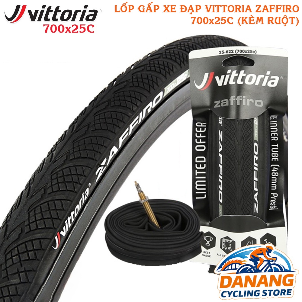 Bộ Lốp Gấp + Ruột Xe Đạp VITTORIA Zaffiro 700x25C – Độ Bền Cao, Bám Đường Tốt