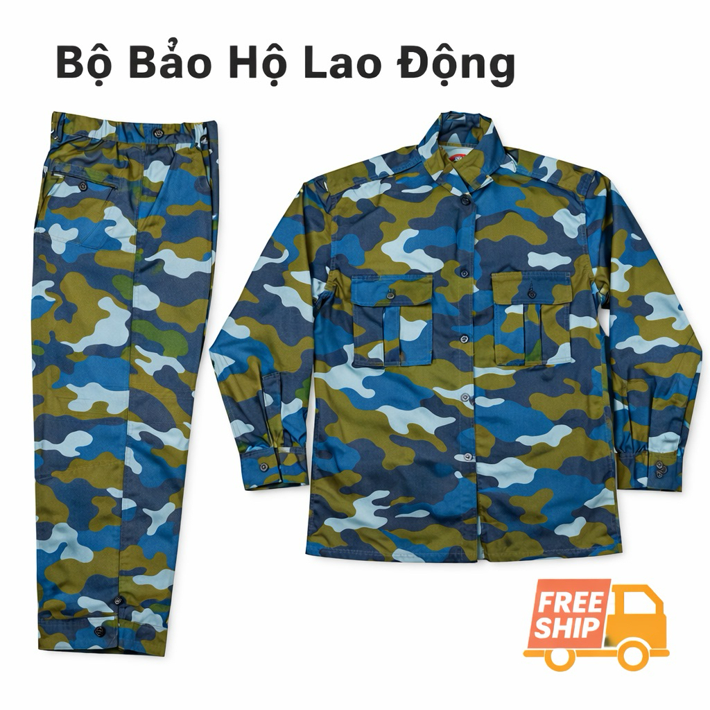 Bộ Quần Áo Bảo Hộ Lao Động Rằn Ri Xanh K07 - Đồ Bảo Hộ Thợ Điện, Cơ Khí, Công Trình Vải Pangrim Dày 