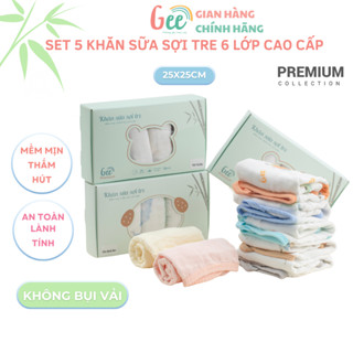 Set 5 khăn sữa sợi tre Gee 6 lớp premium siêu mềm mướt, không bụi vải, an toàn, lành tính, kích thước 25x25cm