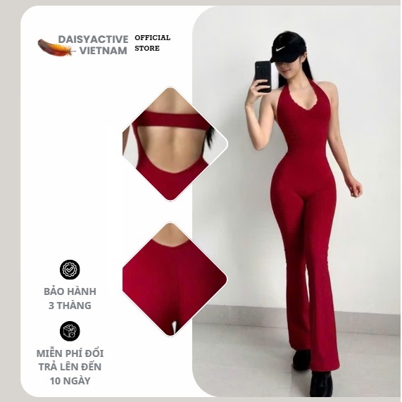 DAISY ACTIVE Bodysuit tập gym nữ cổ yếm hở lưng Chất vải co giãn 4 chiều,thấm hút mồ hôi tốt,thoải m