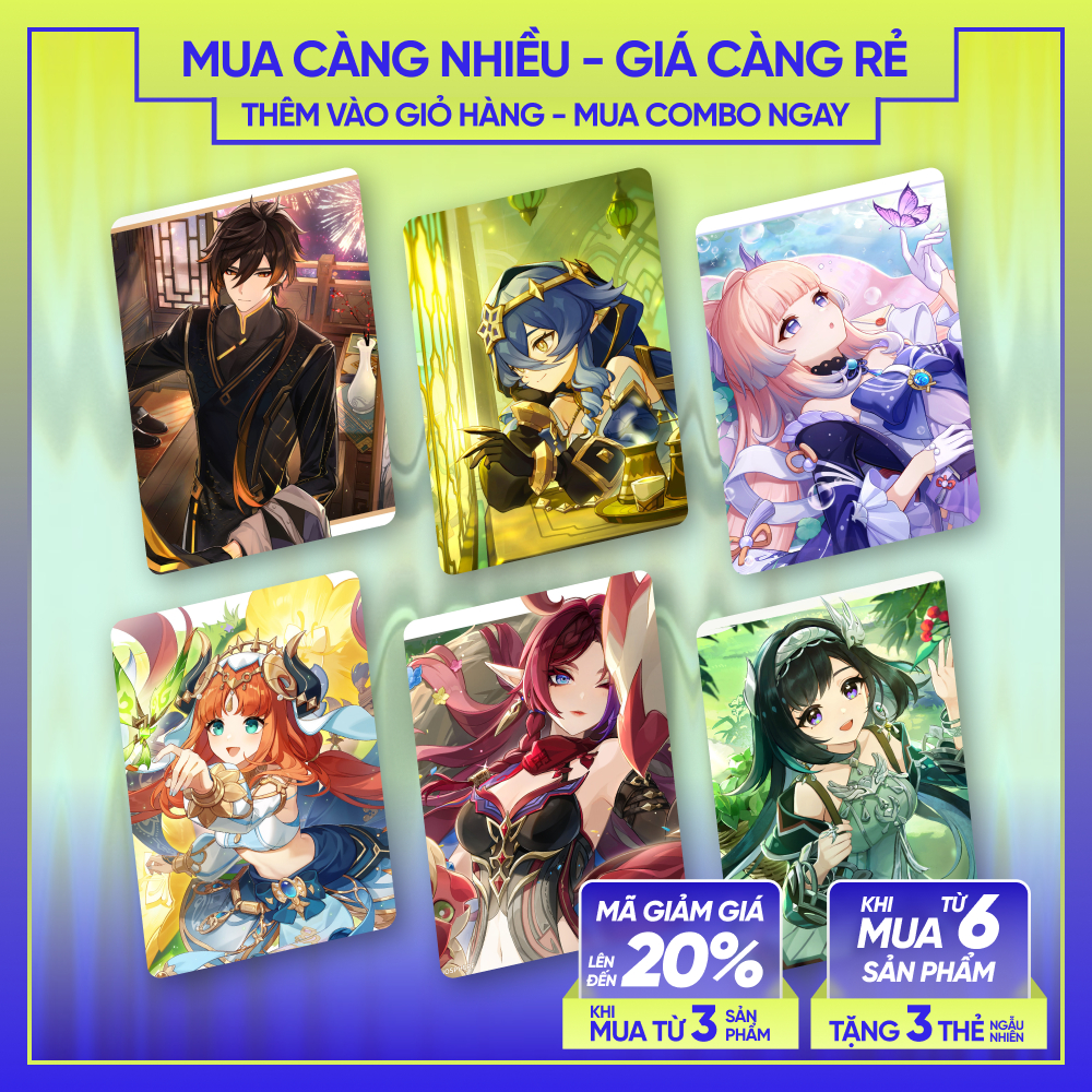 ZHONGLI KOKOMI LAYLA NILOU CHASCA LAN YAN | Thẻ nhân vật GENSHIN IMPACT | CARD BO GÓC SKYLLECTA