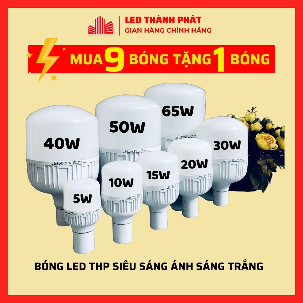 Bóng đèn led THP LPP Siêu Sáng 60w 50w 40w 30w 20w 10w 5w tiết kiệm điện - BULB trụ ánh sáng trắng 6500K