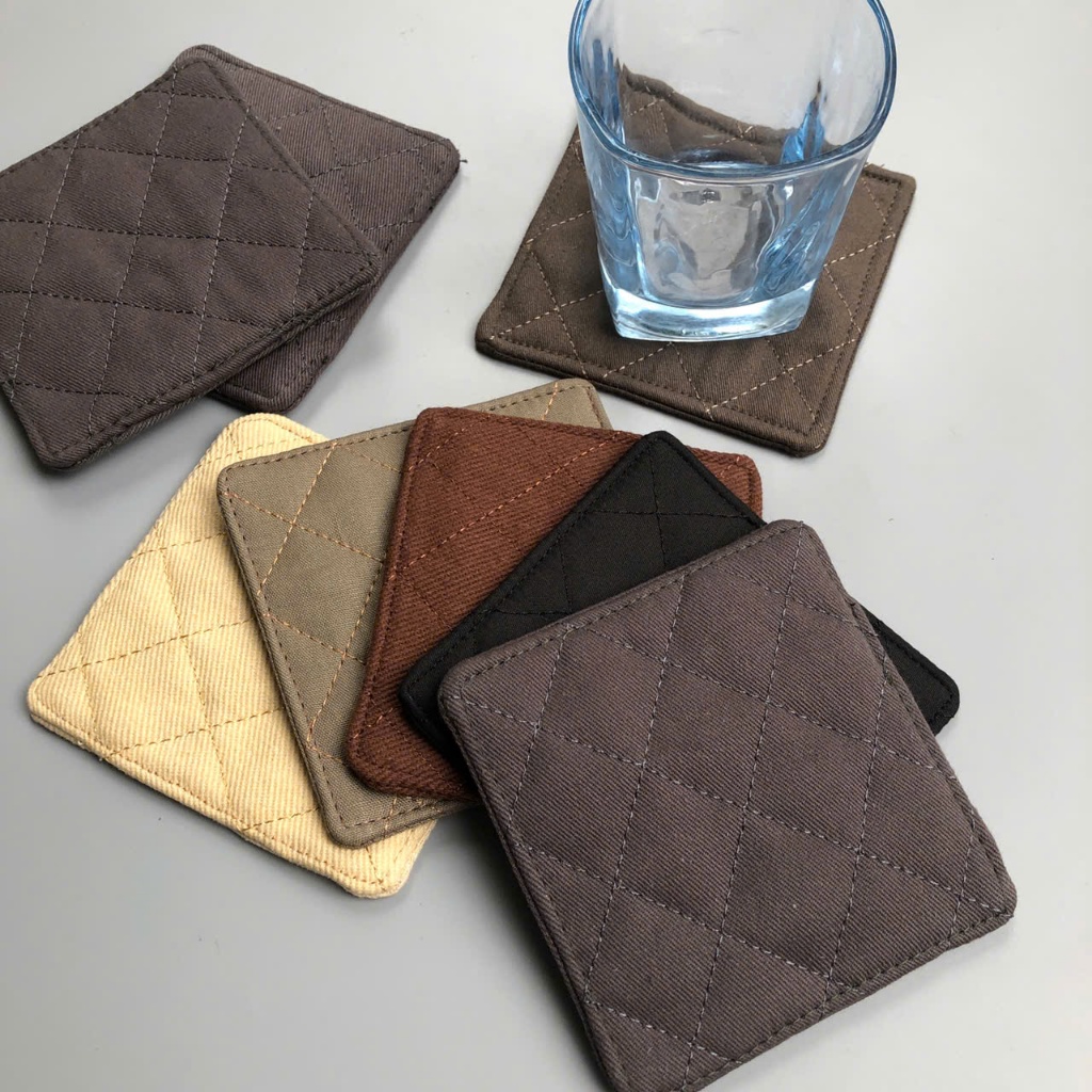 Set 10 Đế lót ly vải nỉ - Kaki chống trượt thấm nước, miếng lót cốc bằng vải thấm nước cho quán cafe