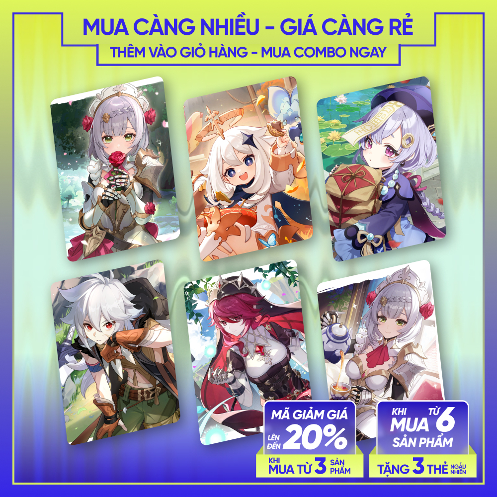NOELLE PAIMON QIQI RAZOR ROSARIA | Thẻ nhân vật GENSHIN IMPACT | CARD BO GÓC