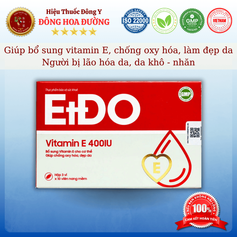 VITAMIN EtDO (hộp 30 viên) - Giúp bổ sung vitamin E, chống oxy hóa, làm đẹp da; Người bị lão hóa  da