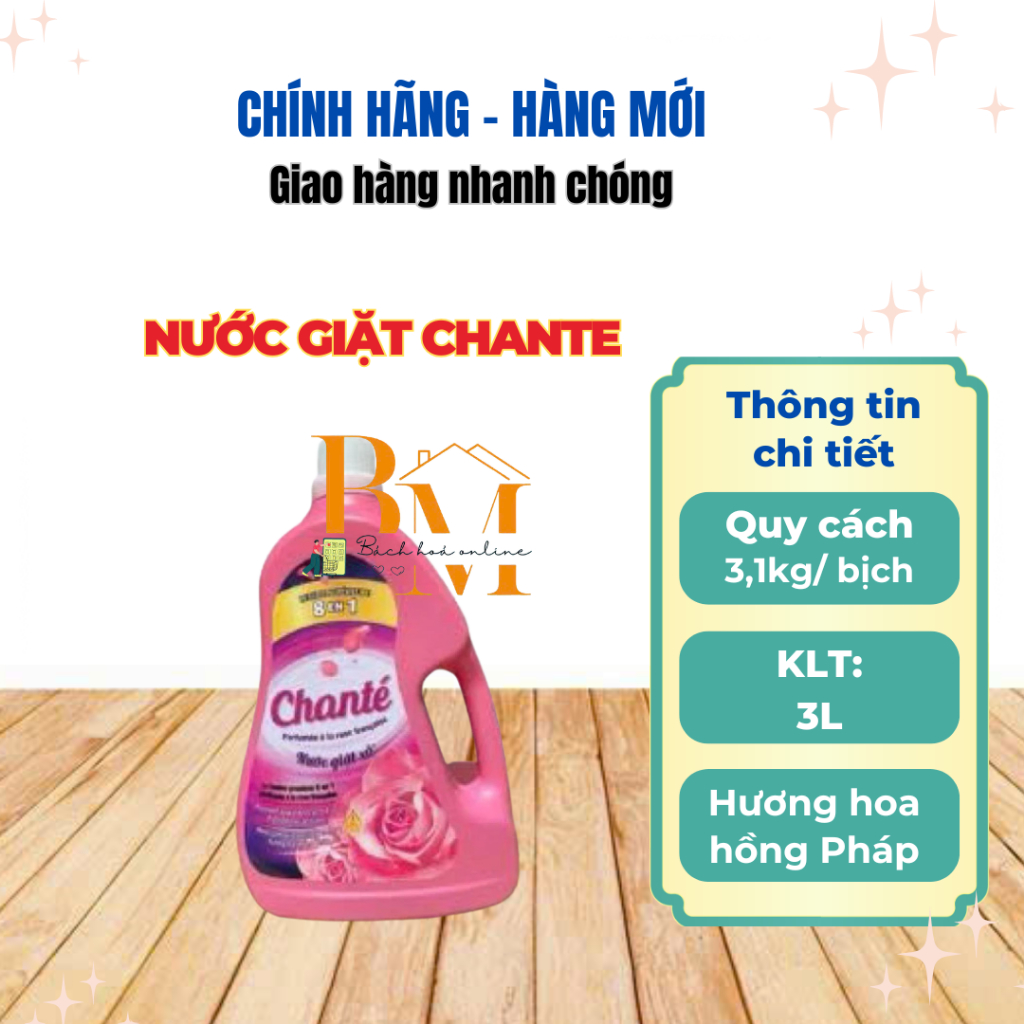 NƯƠC GIẶT XẢ CHANTE HƯƠNG HOA HỒNG PHÁP -CAN 3,1KG