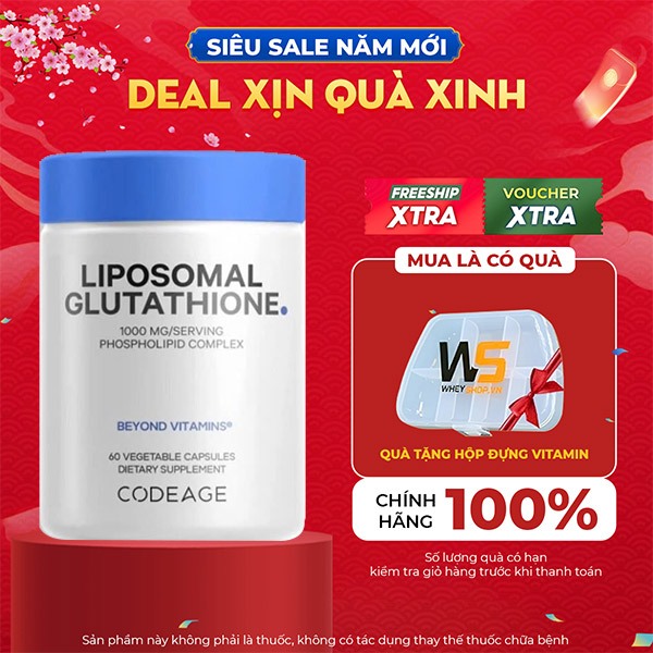 ( GLU 1000 ) Viên uống Liposomal Glutathione 1000 mg CODEAGE, 60 viên/ 1 Hộp, Hỗ trợ sức khỏe, MADE 