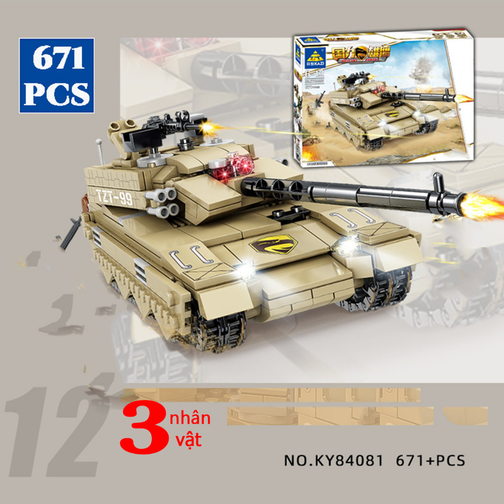 671 Chi Tiết - Bộ Đồ Chơi Xếp Hình Xe Tăng T90, Xe Tăng Bọc Thép, Lắp Ráp Mô Hình Xe Quân Sự Chiến Đ