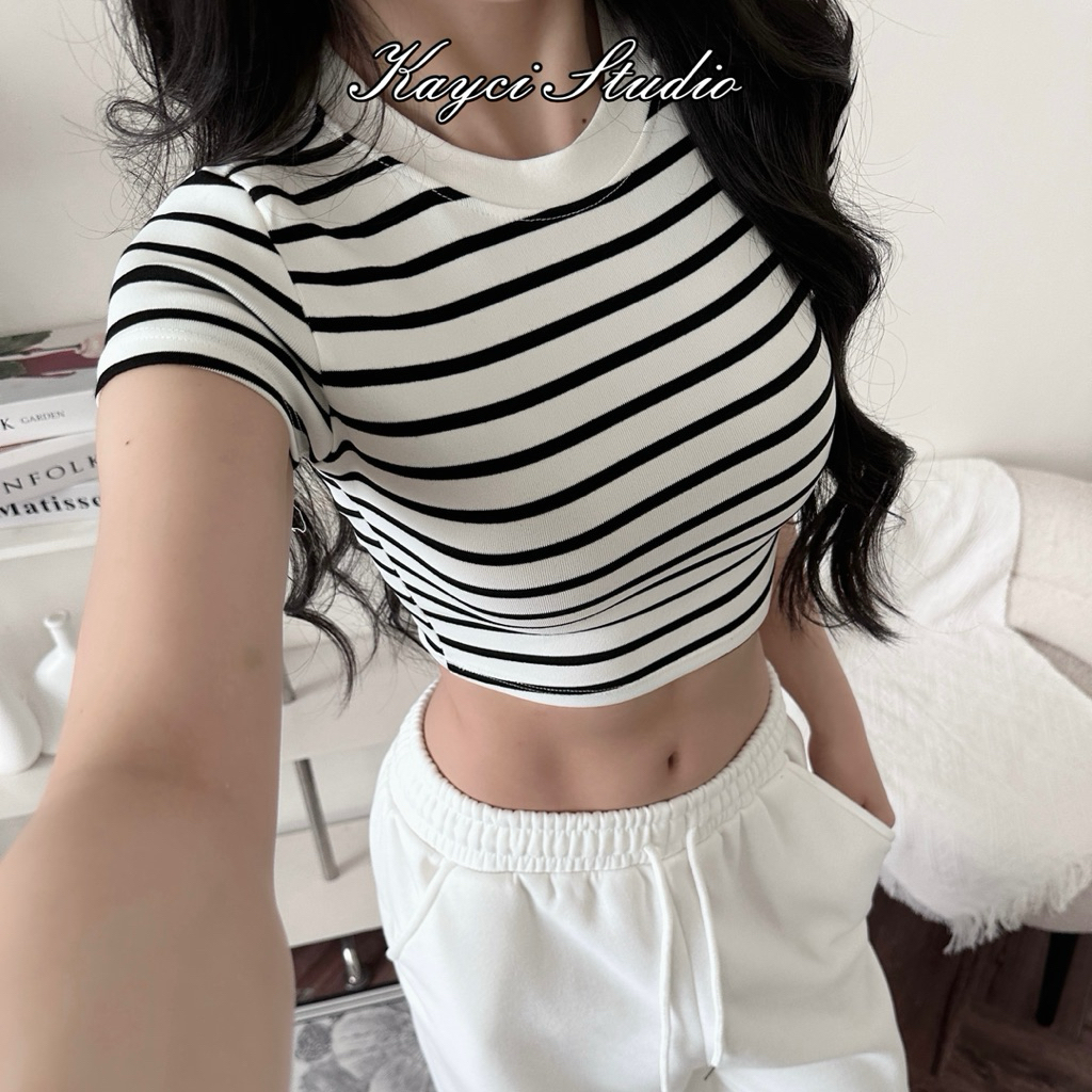 @𝐤𝐚𝐲𝐜𝐢.𝐬𝐭𝐮𝐝𝐢𝐨 Áo Croptop Kẻ Sọc Slimfit Form Ôm Siêu Ngắn Sexy Style A190