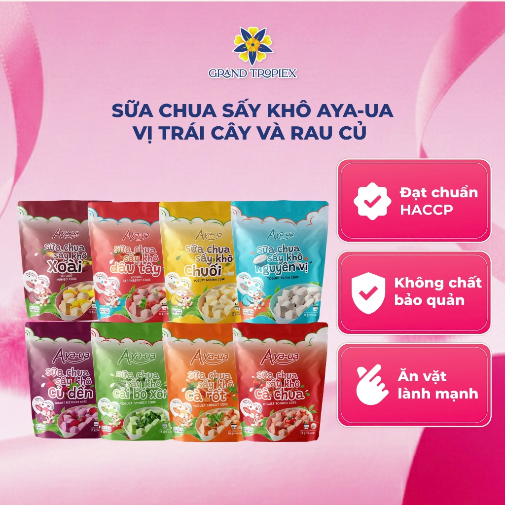 Sữa Chua Sấy Khô Aya-ua, Sữa Chua Sấy Khô Vị Trái Cây Và Rau Củ Cung Cấp Lợi Khuẩn - Gói 10g, 16g