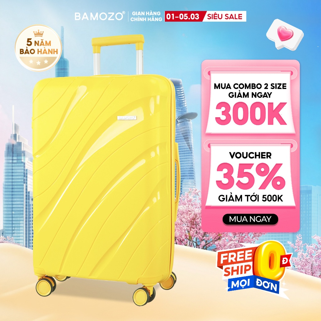 Vali khóa kéo du lịch size 28 Bamozo nhựa PP chống vỡ, chống rạch hai lớp_Nancy