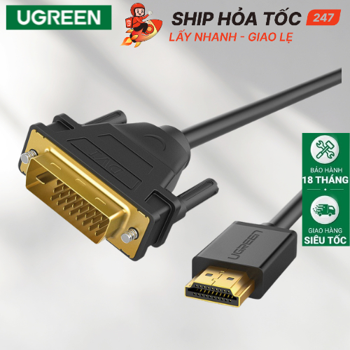 Cáp Hdmi to DVI D 24+1 Chính Hãng Ugreen 2 chiều Male-Male Kết nối HDMI và DVI