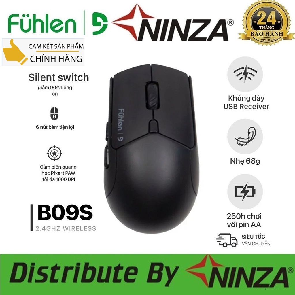 Chuột Không Dây Fuhlen B09s Dual Modes Silent Switch Giảm Ồn DPI 4000 - Bảo Hành chính hãng 2 Năm