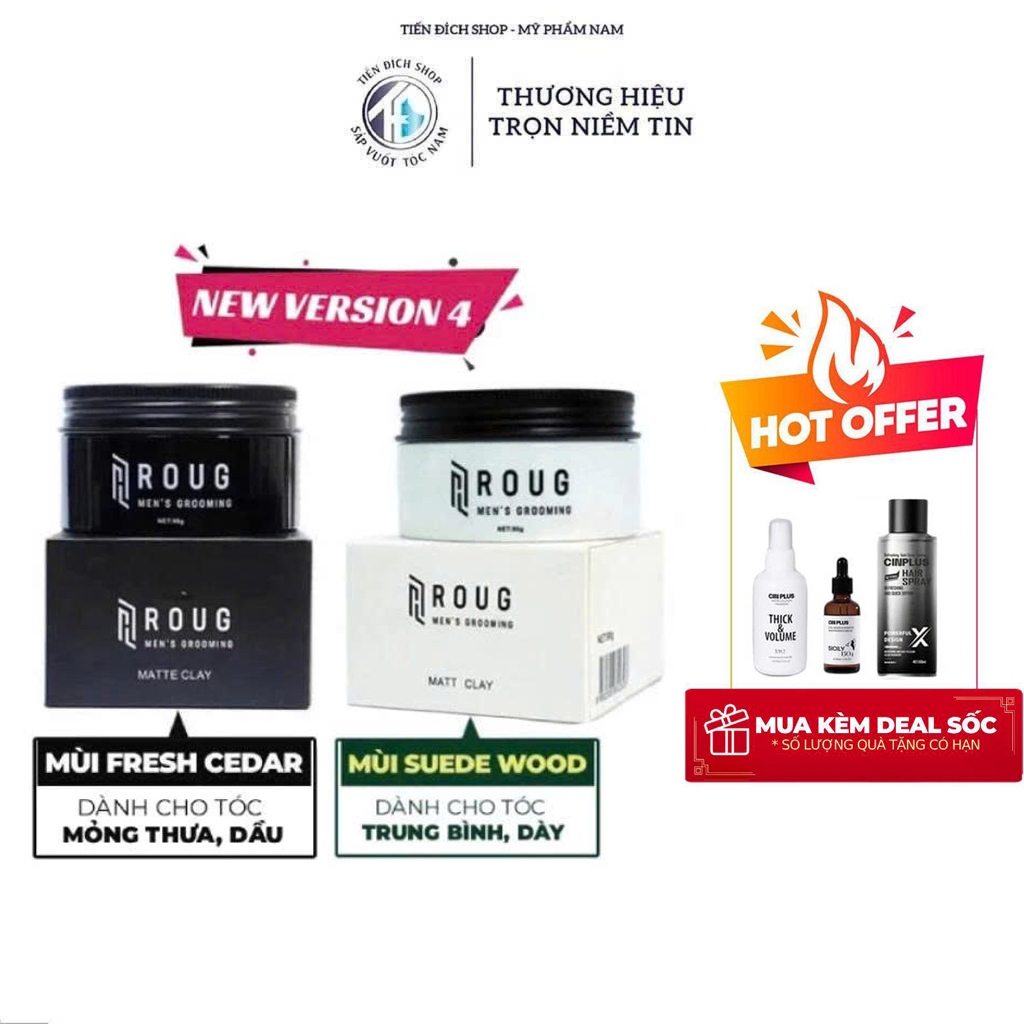 Sáp vuốt tóc nam giới Roug Matte Clay 90gr màu đen , Matt Clay 90gr màu trắng + Quà Theo Loại