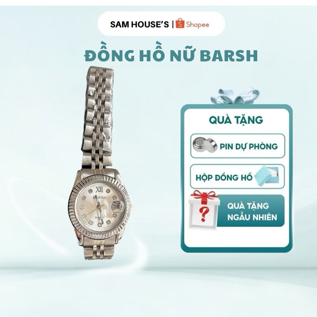 Đồng hồ nữ Barsh dây kim loại mặt đính hạt phong cách Nhật đơn giản