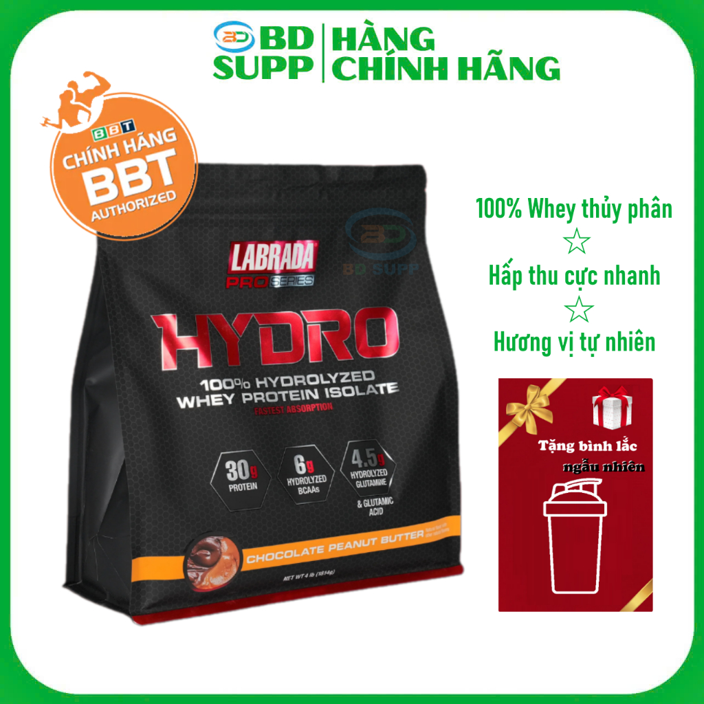 [BBT] Labrada Whey HYDRO (1.8kg) 100% Whey Protein Hydrolyzed Isolate, 30g Protein, 6g BCAA Tăng Cơ