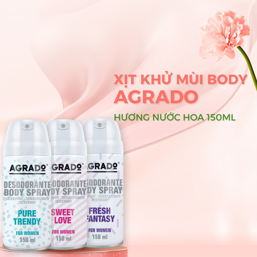 Xịt khử mùi body nữ Agrado hương nước hoa Sweet Love / Pure Trendy / Fresh Fantasy (Chai 150ml)