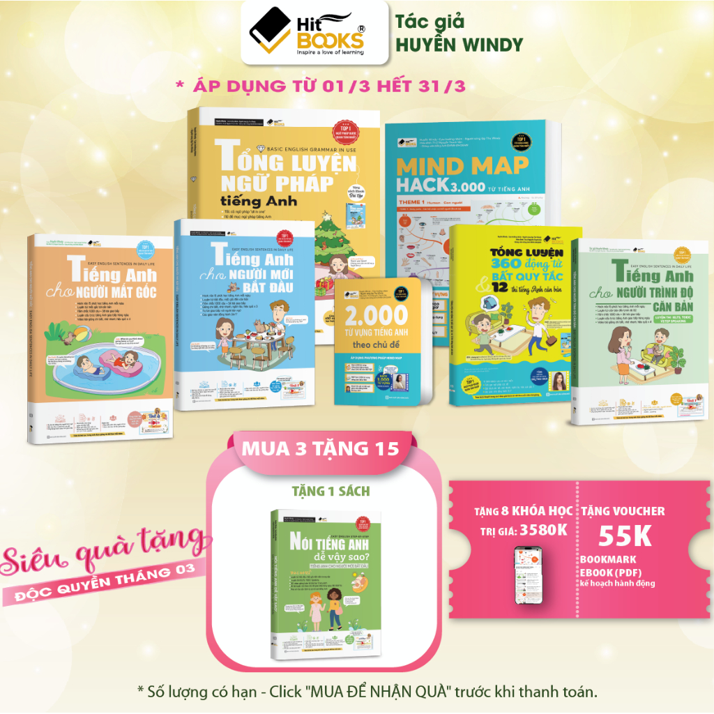 Sách Combo 7 cuốn Tự học tiếng anh cho người mất gốc - TẶNG KHOÁ HỌC HITBOOKS