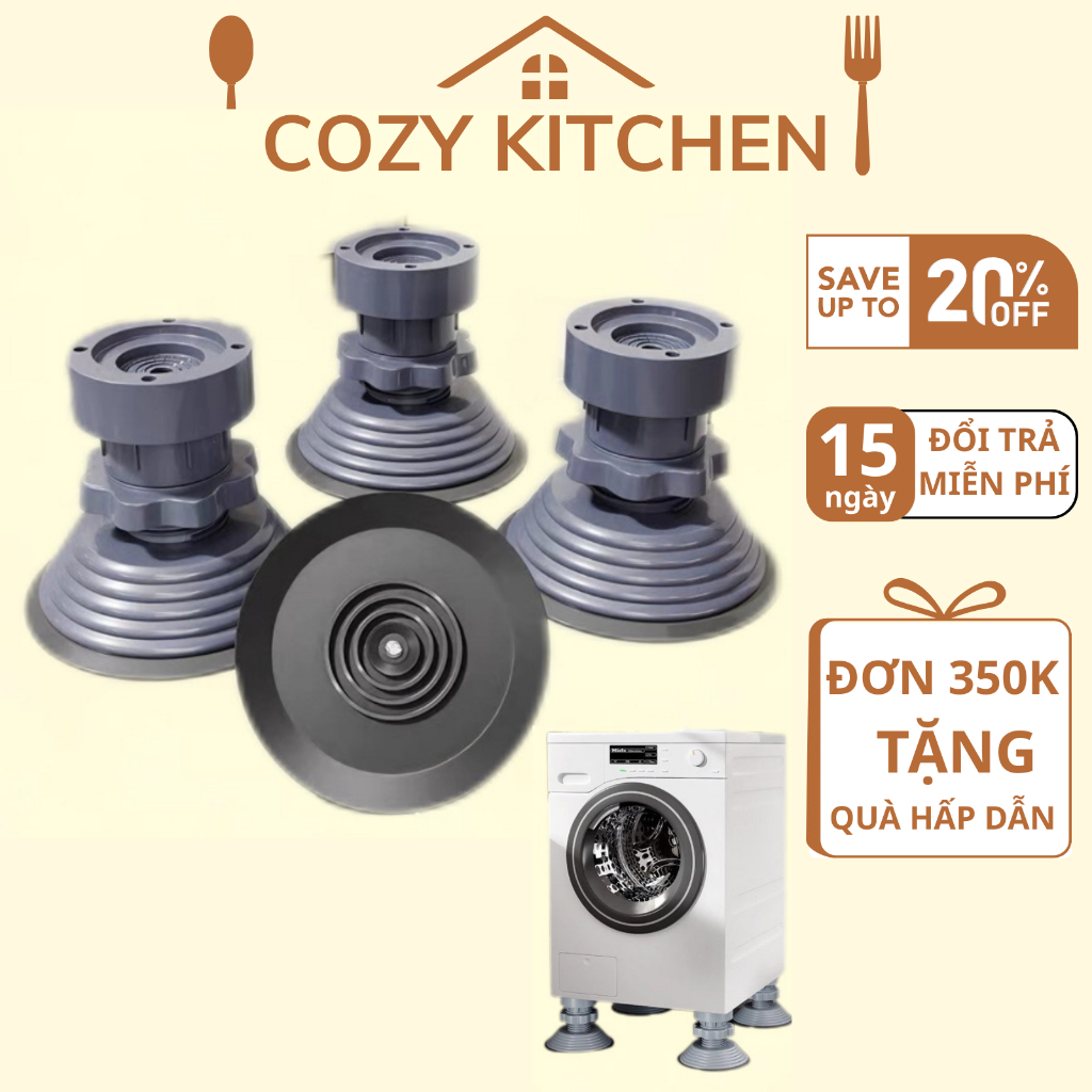 Chân chống rung tăng giảm điều chỉnh độ cao máy giặt, tủ lạnh, đế cao su chống ồn, chống trượt